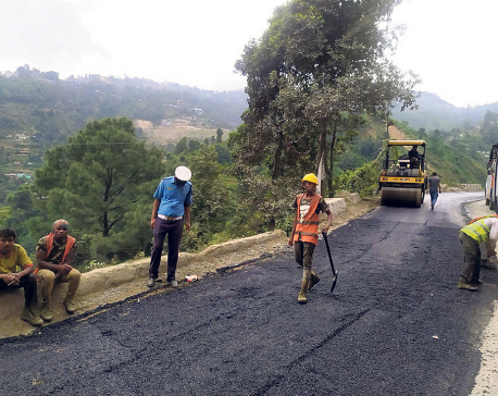 Pokharebagar-Chitre road being blacktopped