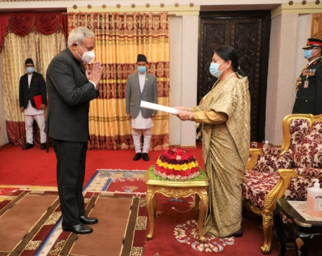 Indian Ambassador Srivastav presents his credentials to President Bhandari