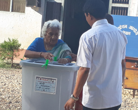 108-year-old Obi Kumari Panthi casts her vote in Banke