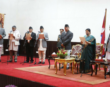 PM Oli inducts four ministers (With photos)