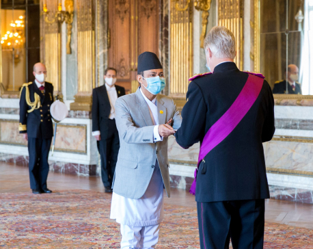 Ambassador Rajbhandari presents his credential to Belgian King