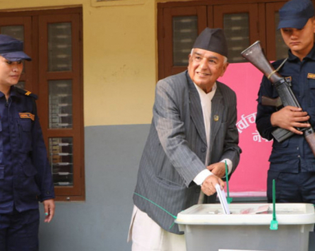 Ram Chandra Poudel casts his vote in Tanahun