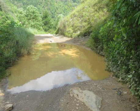 Road connecting Rolpa district headquarters damaged, locals irked