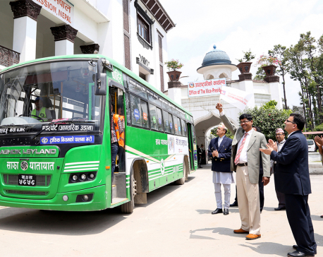 Sajha buses carrying messages of importance of civic vote in election