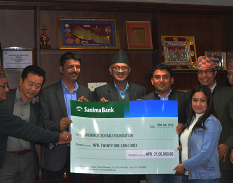 Sanima Bank supports Rs. 2.1m to Dhurmus Suntali Foundation