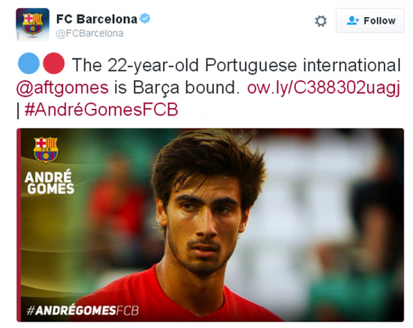 Barcelona signs Portugal midfielder Andre Gomes