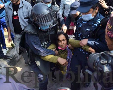 Police arrests Tara Baral for allegedly trying to disrupt peaceful demonstration against CAN decision (Photo Feature)