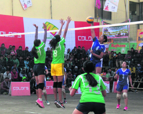 Reed Model climbs on top of Dhorpatan volleyball