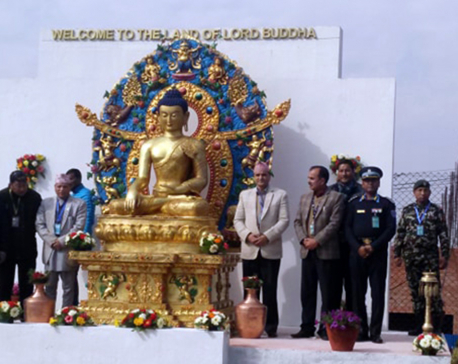 Minister Bhattarai unveils statue of Lord Buddha at TIA