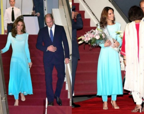 Kate Middleton wears a blue ombre shalwar kameez in Pakistan royal tour