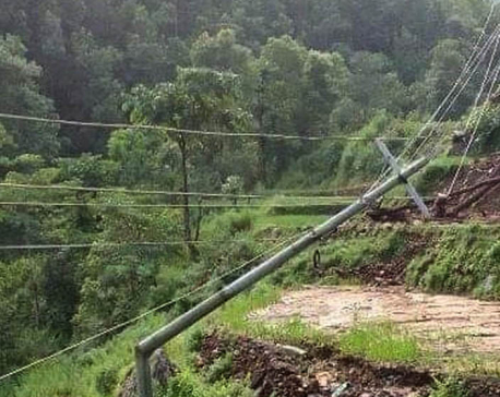 Power outage in Dhading after electric pole swept away by landslide in Nuwakot’s Taruka