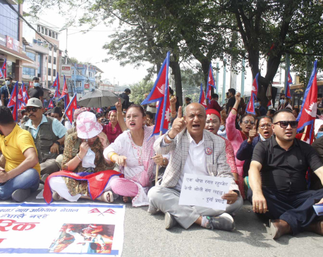 Supporters of Durga Prasai stage demonstration in Maitighar (Photo Features)