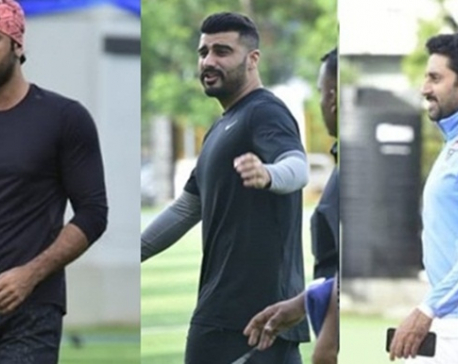 Ranbir, Arjun and Abhishek sweat it out on football field