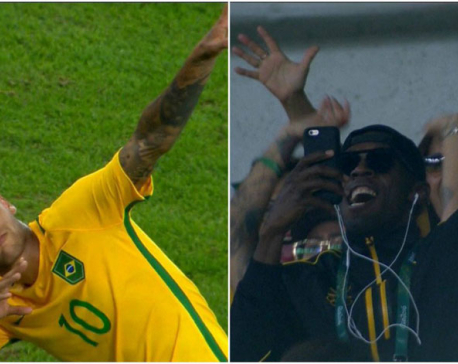 Neymar strikes a pose for Usain Bolt