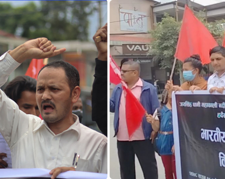 Youths stage protest in front of Indian Embassy in Kathmandu