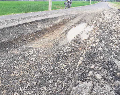Blacktopped road damaged before completion