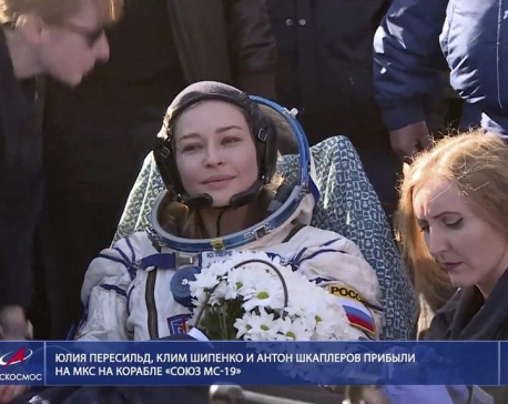 Russian filmmakers land after shoot aboard space station