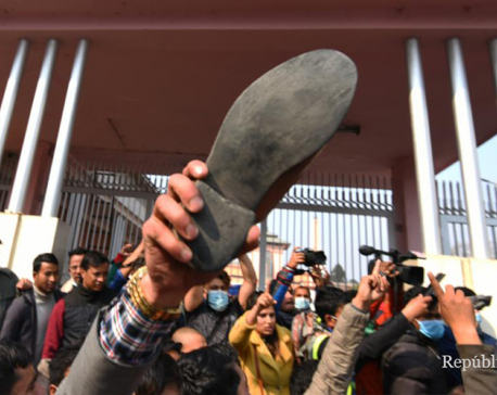 PHOTOS: Shoes hurled at ‘regression’ in front of Narayanhiti Royal Palace Museum