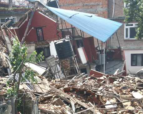 Houses collapse near Summit Apartments in Lalitpur