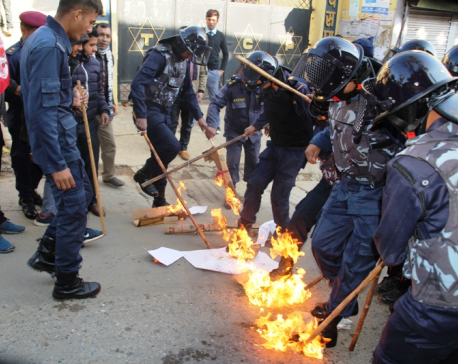 Students burn effigies of PM Oli in Palpa