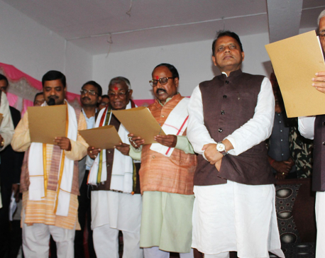 Province Chief Kayastha administers oath to four ministers in Maithili
