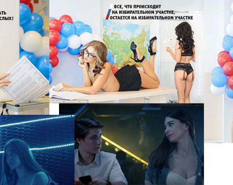 Putin supporters use lingerie-clad models to encourage young men to vote in upcoming polls