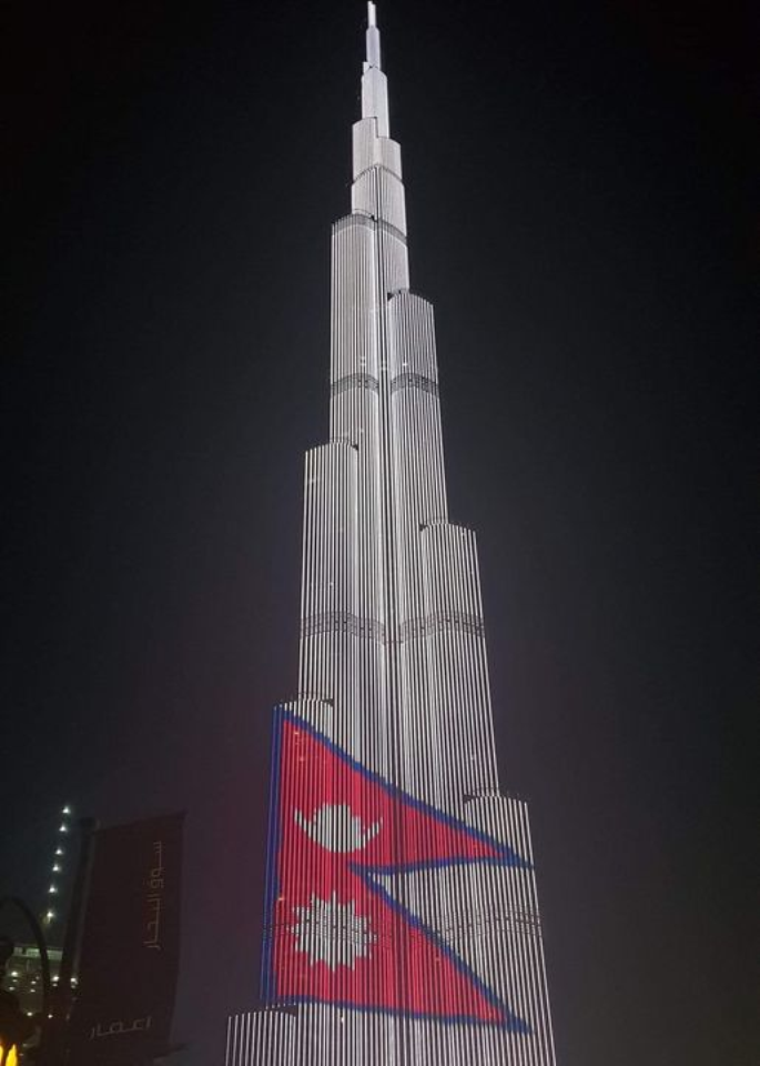 Burj Khalifa lights up Nepali Flag to celebrate Nepal’s Constitution Day