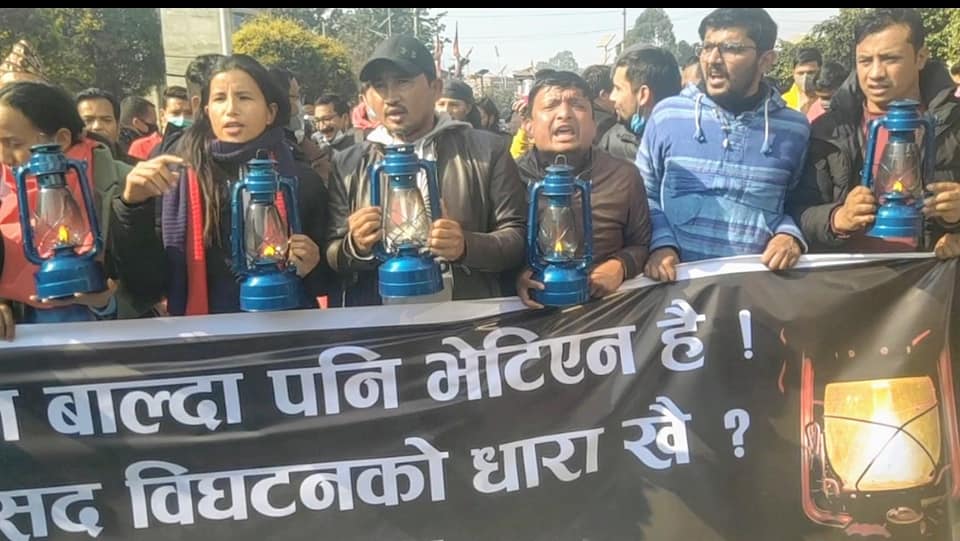 Students close to Dahal-Nepal faction stage lantern demonstration against House dissolution