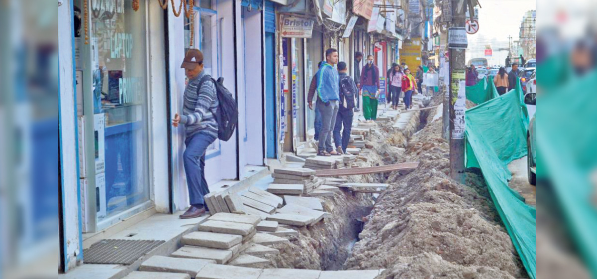Valley roads damaged due to leakage in Melamchi drinking water pipeline