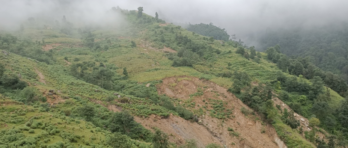Rain-triggered landslides worry locals at Baglung’s Huldi
