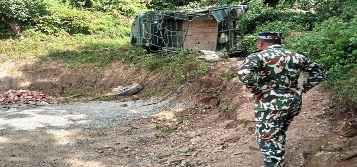 Nepal Army truck turns turtle in Gorkha