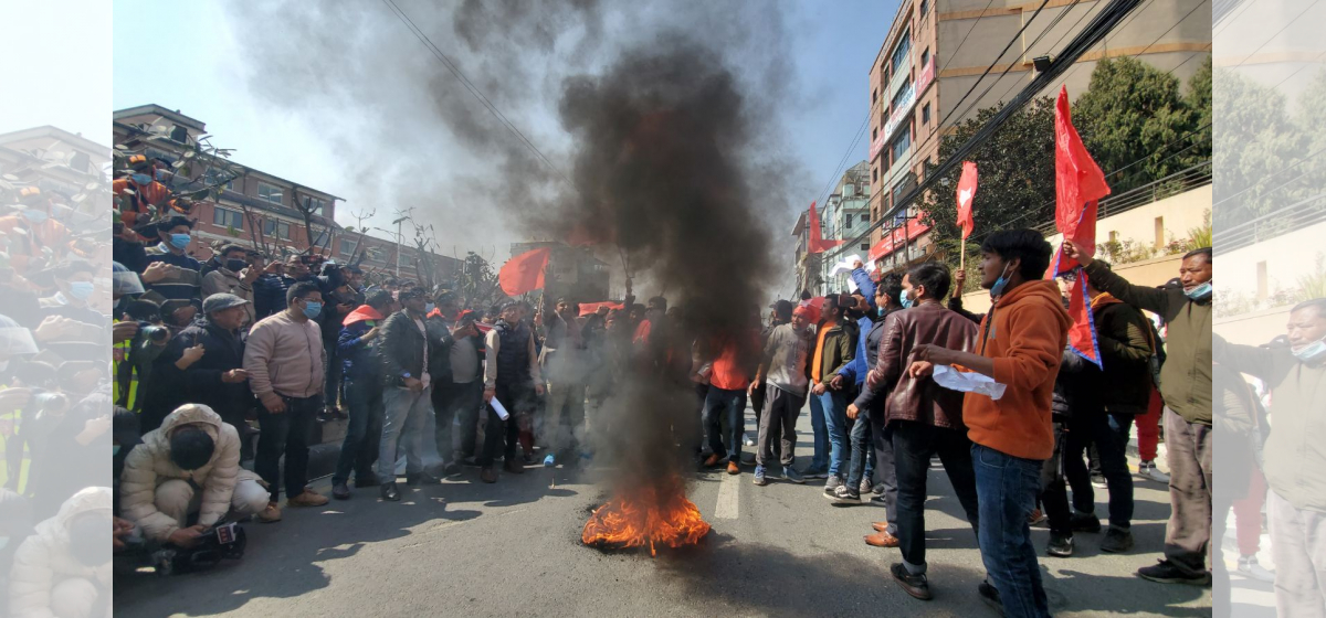 Cadres of ruling parties burn tires in protest against MCC