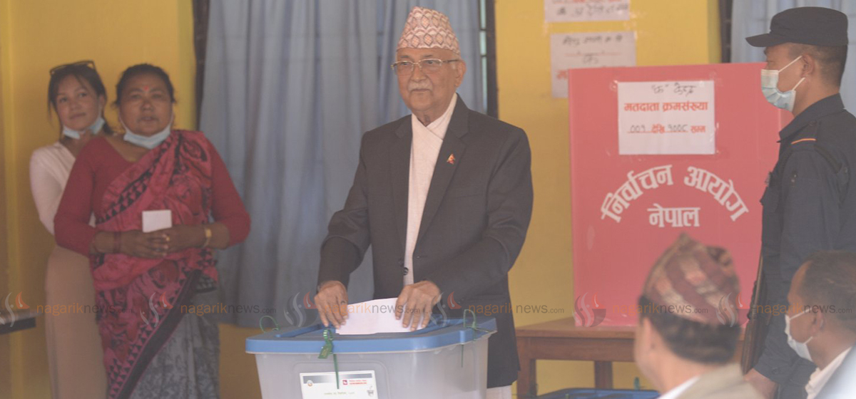 Oli casts his vote in Suryabinayak