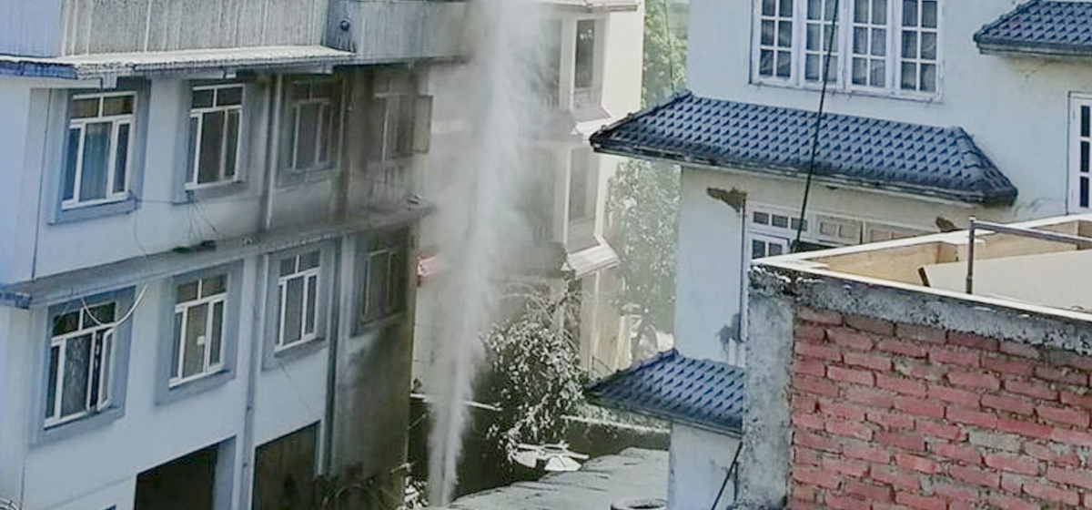 Burst of fountain with mud water seen in Jorpati, Department of Mines called to investigate