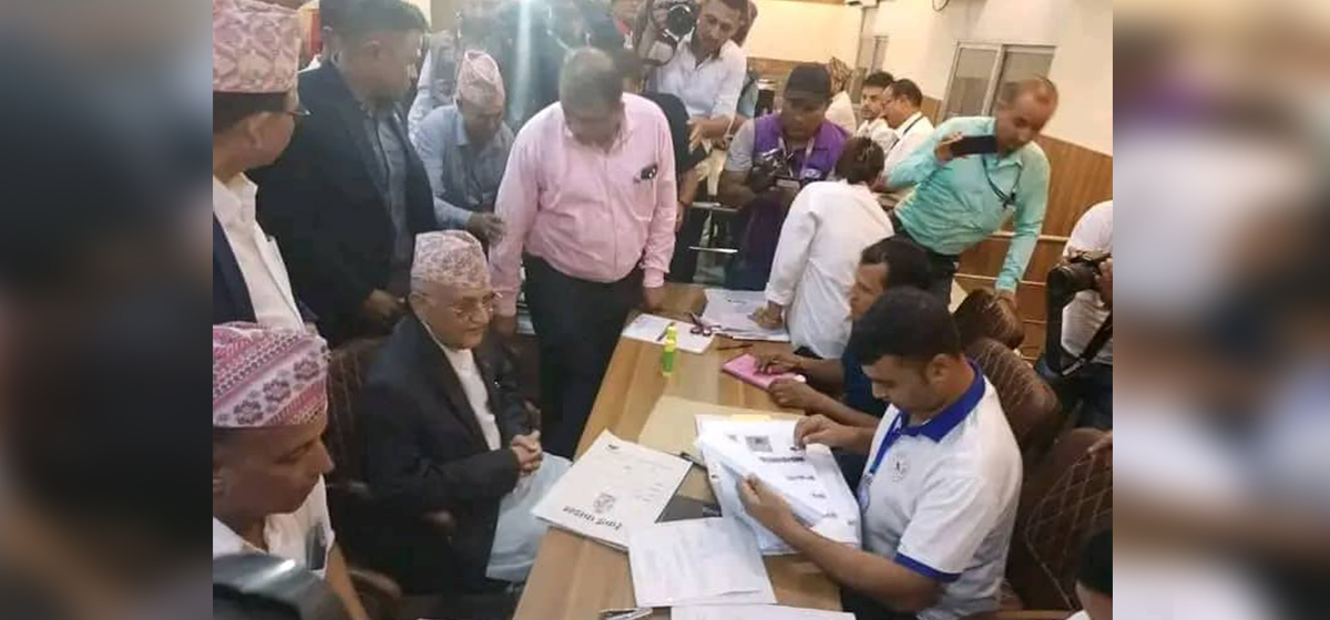 Oli registers his candidacy from Jhapa-5