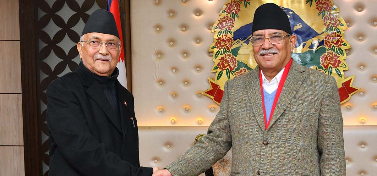 KP Oli holds meeting with PM Dahal to discuss RSP's home ministry demand