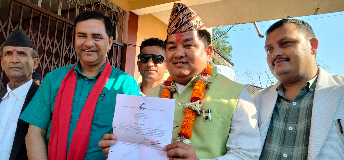 NC leader Jeet Narayan Shrestha registers his candidacy for Chitwan-2 by election