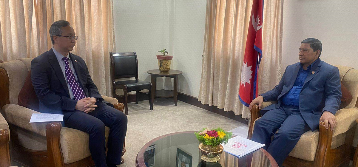 Chinese Ambassador Chen pays courtesy call on DPM Shrestha