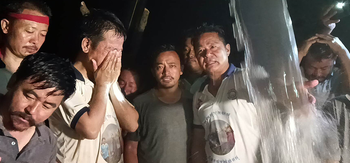 Dharan Mayor Sampang cries in joy after bringing water from Kokaha River