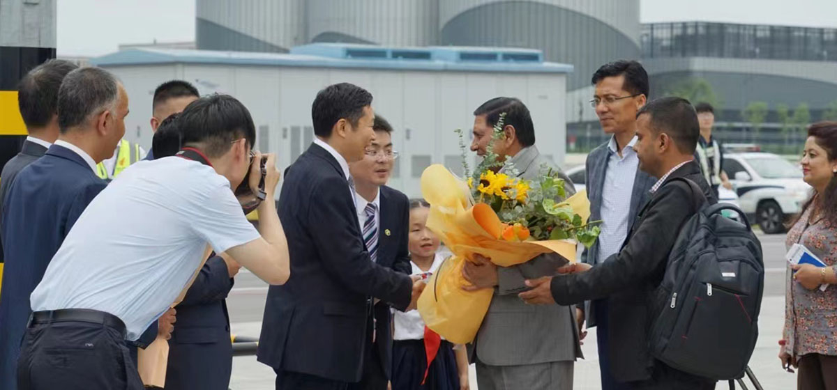 Home Minister Shrestha reaches China’s Chengdu