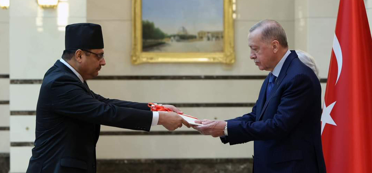 Ambassador Adhikari presents his letter of credentials to Turkish President Erdoğan