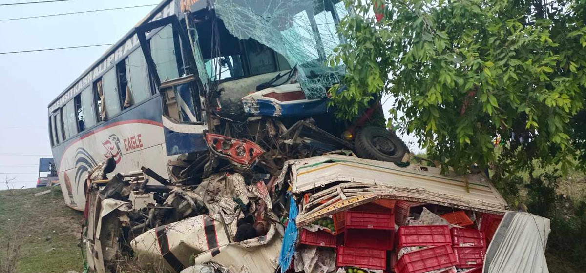 One dead, eight injured in bus-pickup truck collision in Kapilvastu