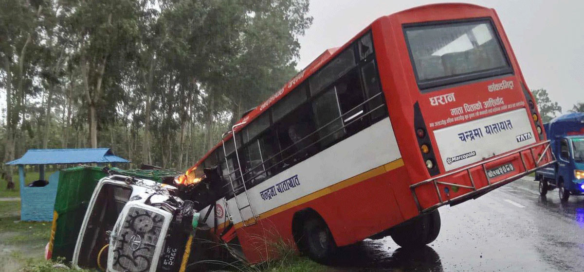 21 injured, three critically, in bus-truck collision in Jhapa