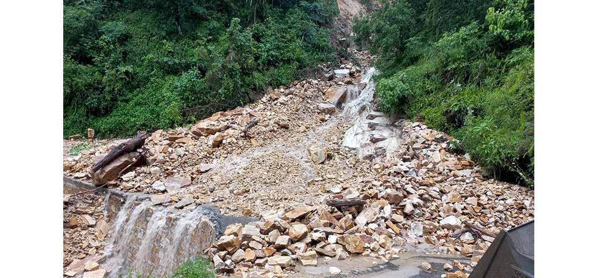 Bensisahar-Chame road obstructed due to landslide