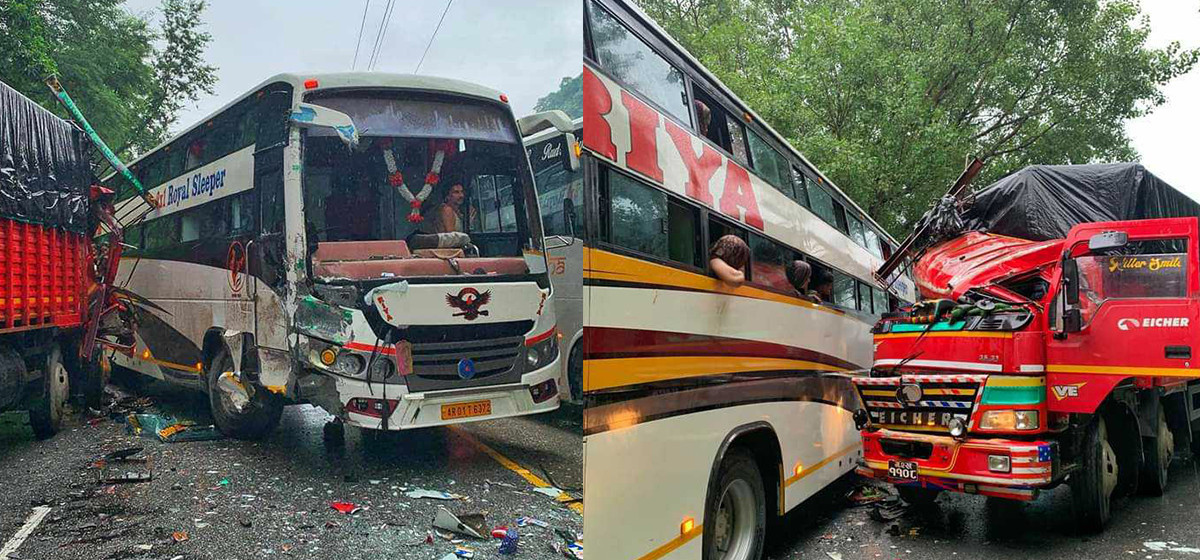 Two injured in bus-truck collision in Chitwan, bus driver absconding