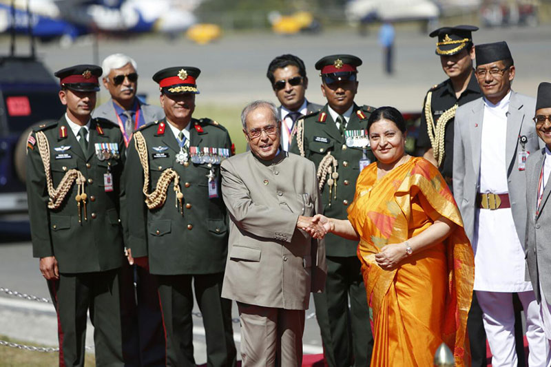 Prez Bhandari receives her Indian counterpart at TIA (photo feature)