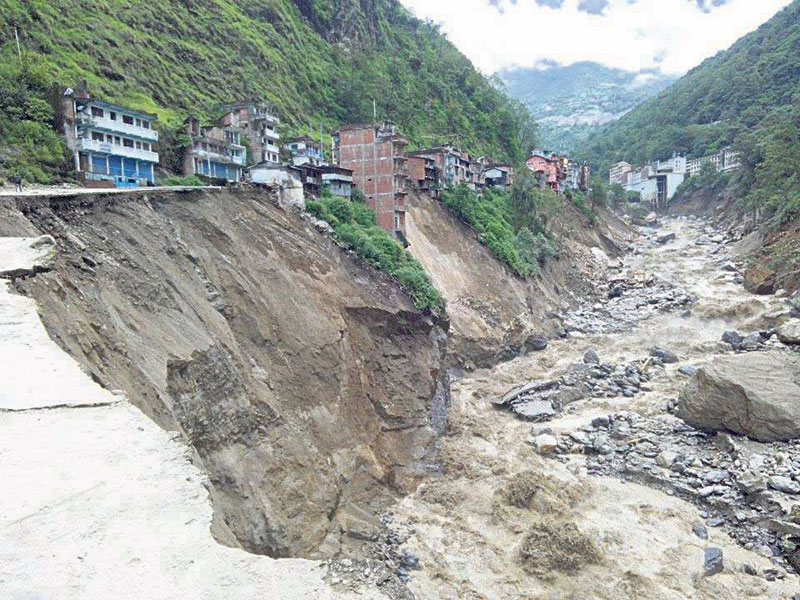 Bhotekoshi water level recedes but flood fears remain