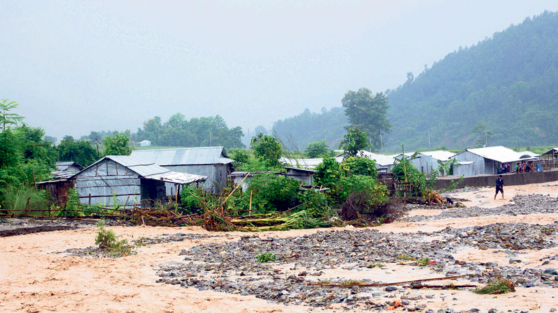 Floodwaters threaten settlement in Dharan