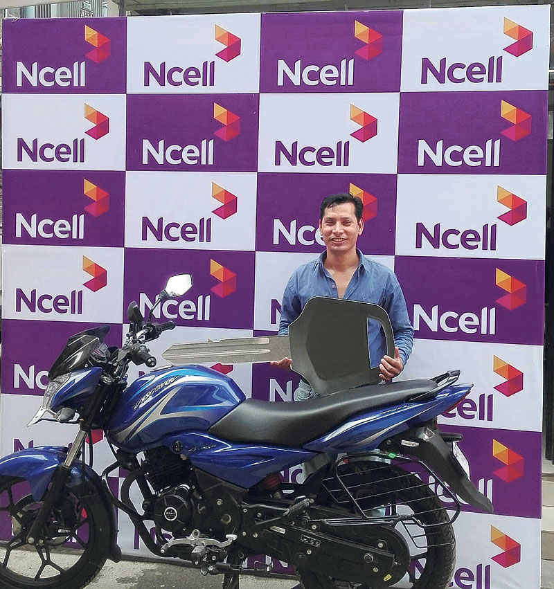 Prem Krishna Shrestha wins bike in Ncell's loyalty project