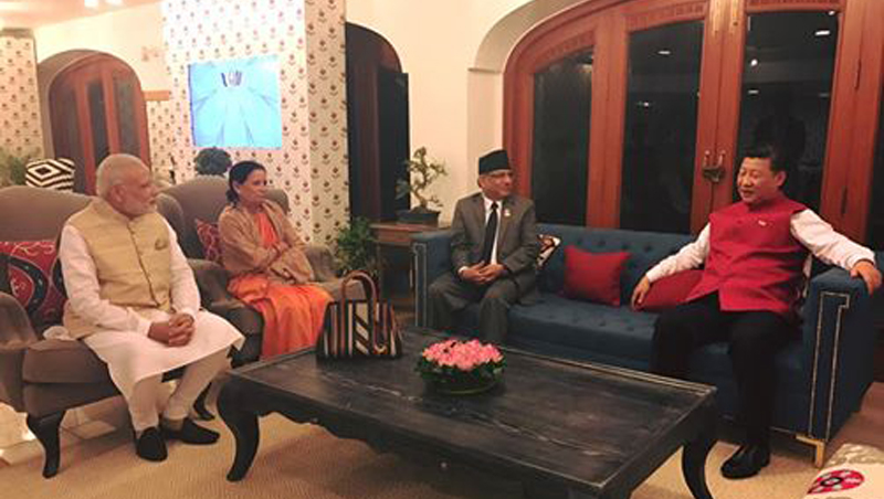 PM Dahal, Modi and Xi hold trilateral meeting in Goa